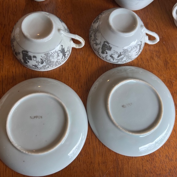 Rare Antique Nippon Child’s Tea Set Creamer Cups Animals Girl White Porcelain - Picture 11 of 16